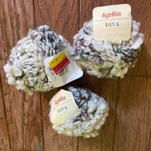 3 Balls Katia Diva Wool Blend Yarn Grey Cream Combo - 33 yds ea - Made in Spain